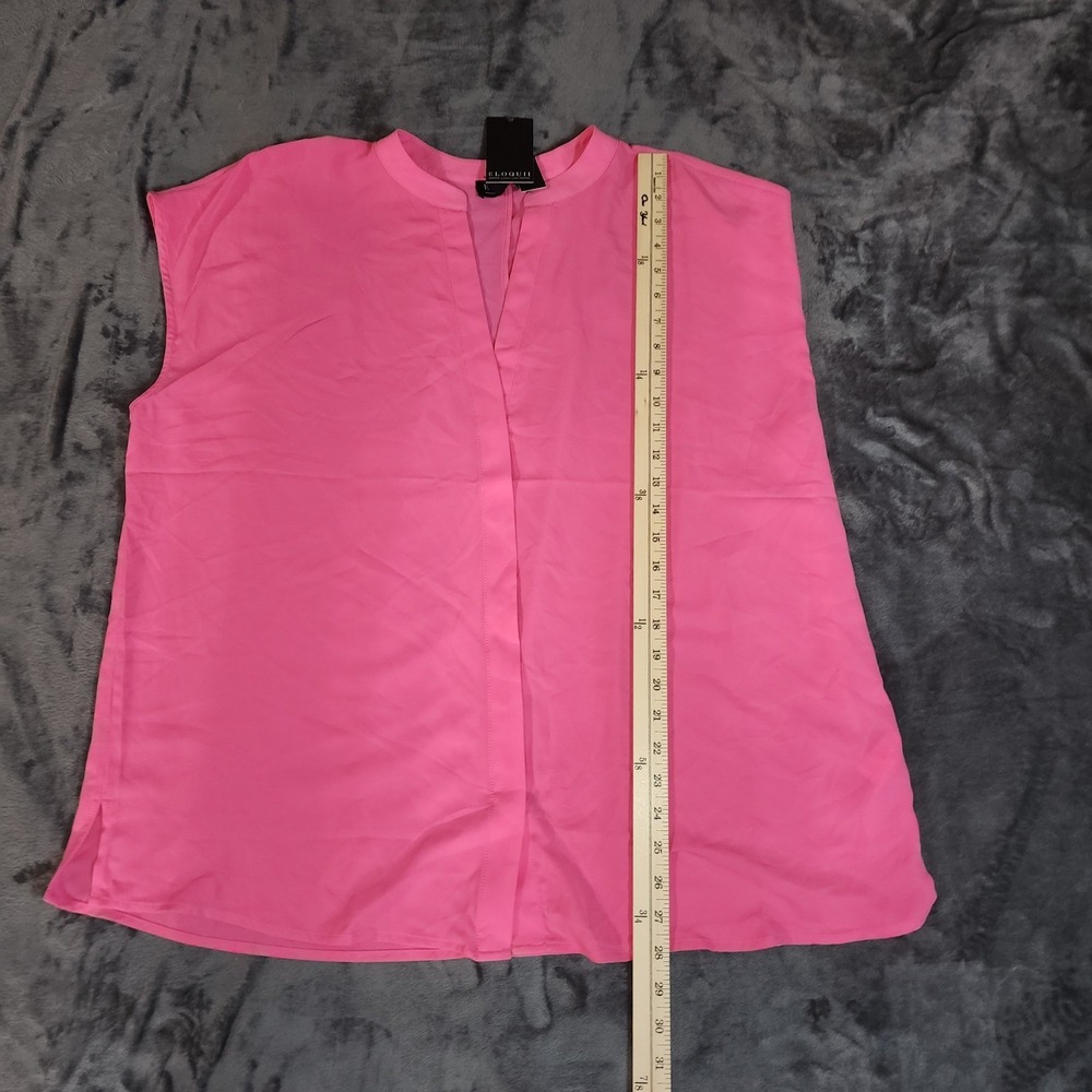 Eloquii Pink Sleeveless Split Neck Blouse Hidden Button Down Top Plus Size 16 - Picture 5 of 12